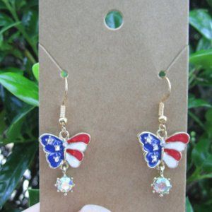 Butterfly Flag Earrings With Rhinestone